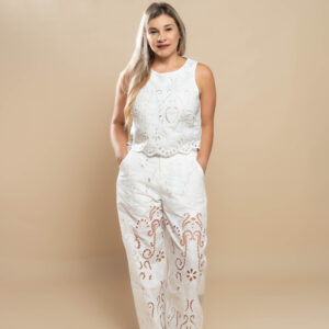 Set Blanco con Encaje (Blusa + Pantalón)