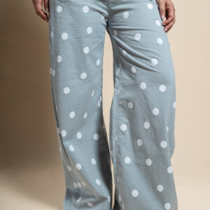 Pantalón Gris Con Lunares Blancos